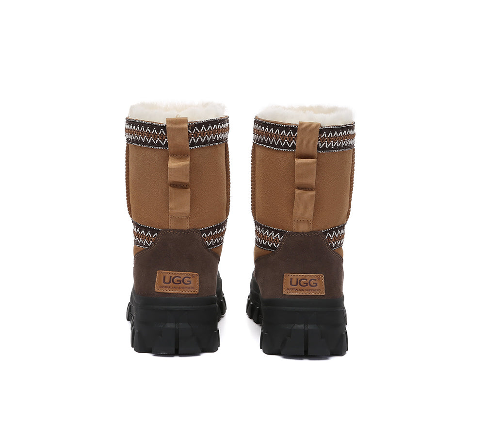 AUSTRALIAN SHEPHERD UGG Boots Sheepskin Wool Mid Calf Chunky Platform Glacelle