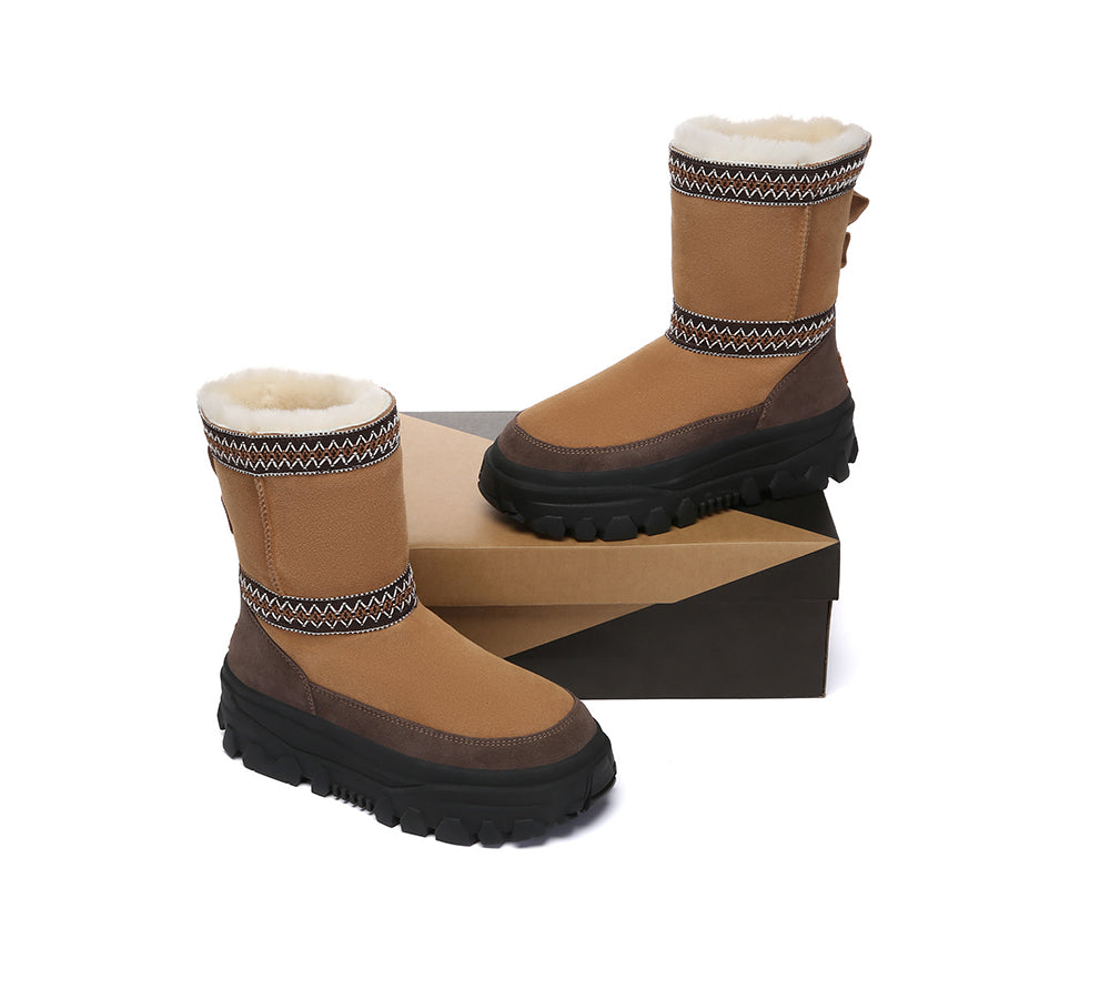 AUSTRALIAN SHEPHERD UGG Boots Sheepskin Wool Mid Calf Chunky Platform Glacelle