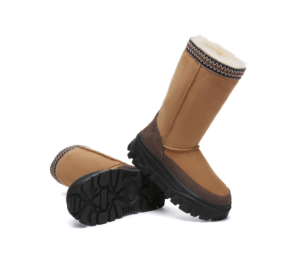 AUSTRALIAN SHEPHERD UGG Boots Sheepskin Wool Chunky Platform Tall Glacelle