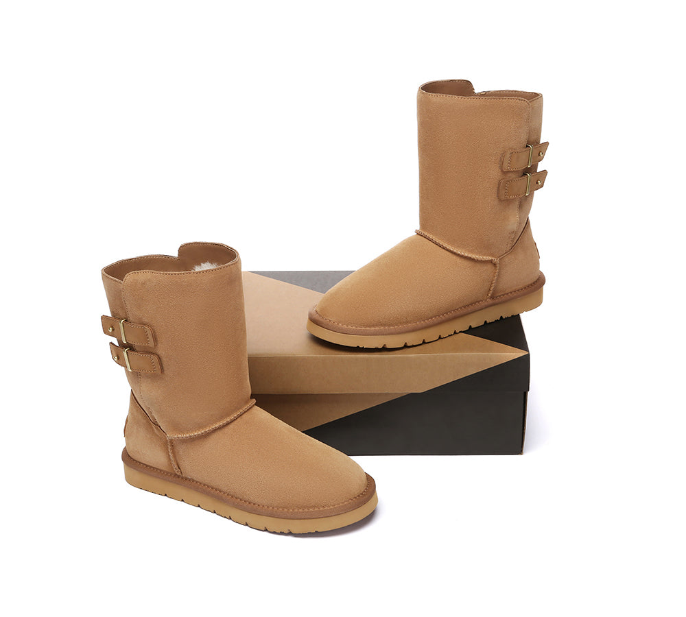 AUSTRALIAN SHEPHERD UGG Boots Sheepskin Wool Buckle Mid Calf Winza