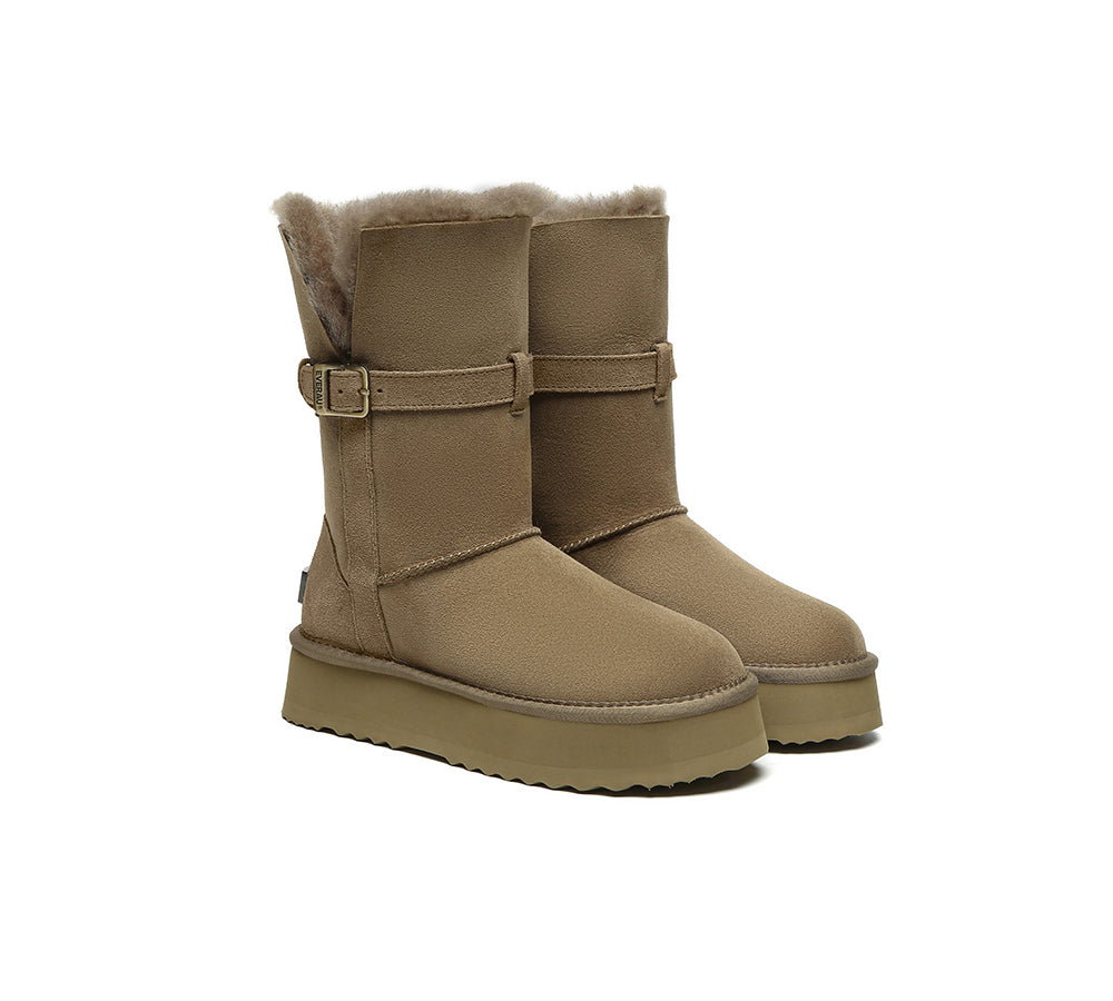 UGG EVERAU® 3-Way Style UGG Boots Women Sheepskin Wool Platform Short Valerie-PEROZ Accessories