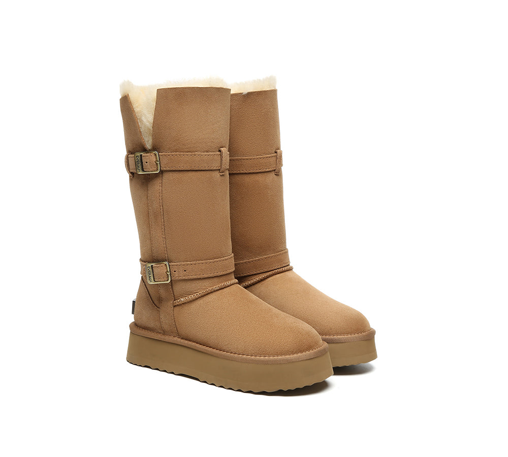 UGG EVERAU® 3-Way Style UGG Boots Women Sheepskin Wool Knee High Platform Tall Valerie-PEROZ Accessories