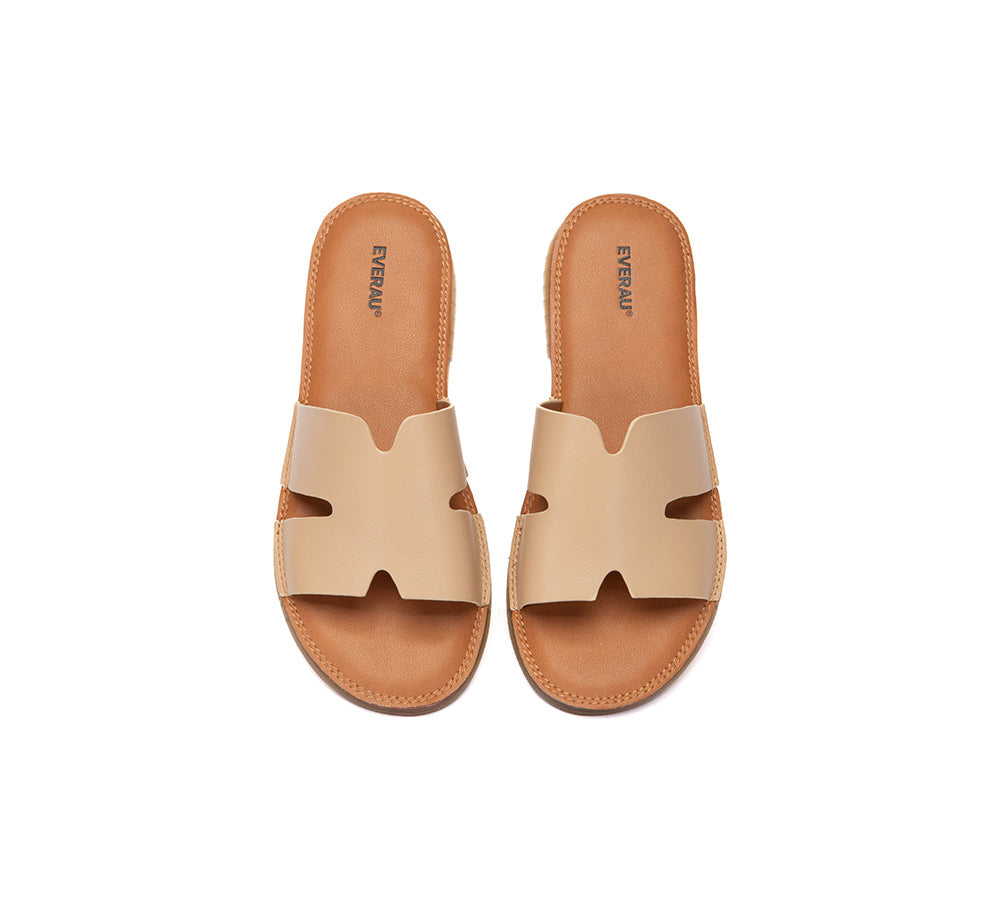 EVERAU Women Slides Leather Ultra Soft Woven Flat Clovey