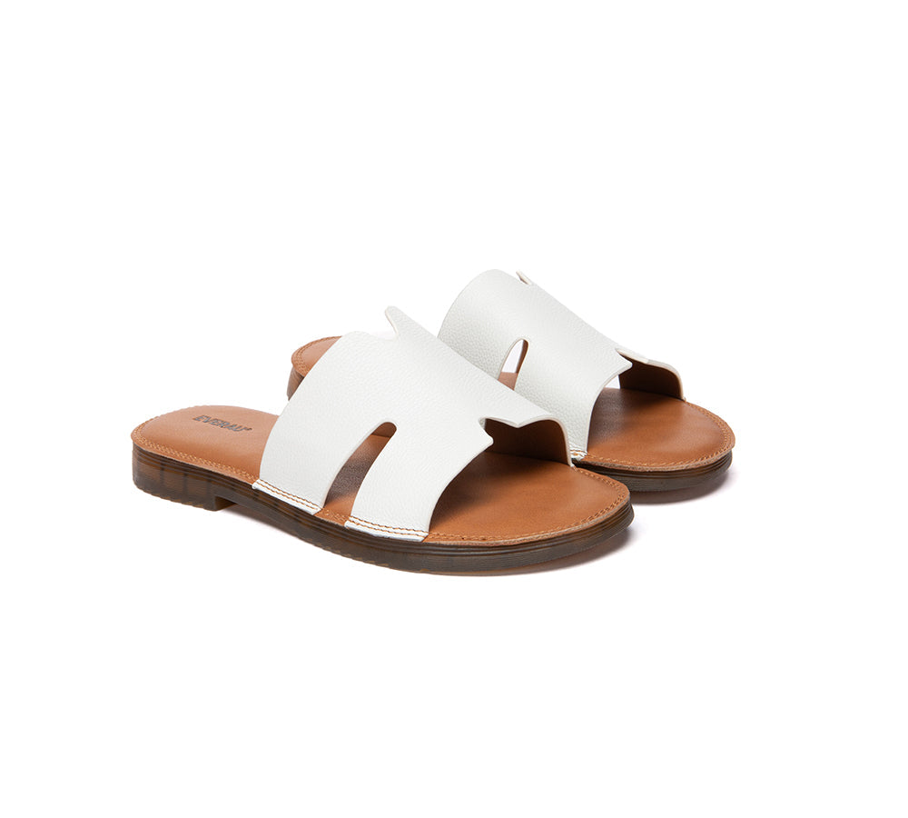 EVERAU Women Slides Leather Ultra Soft Woven Flat Clovey