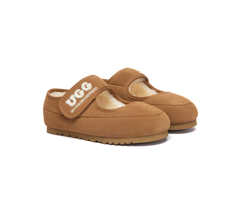 AUSTRALIAN SHEPHERD UGG Slippers Kids Sheepskin Wool Adjustable Strap Mary Jane Velvi