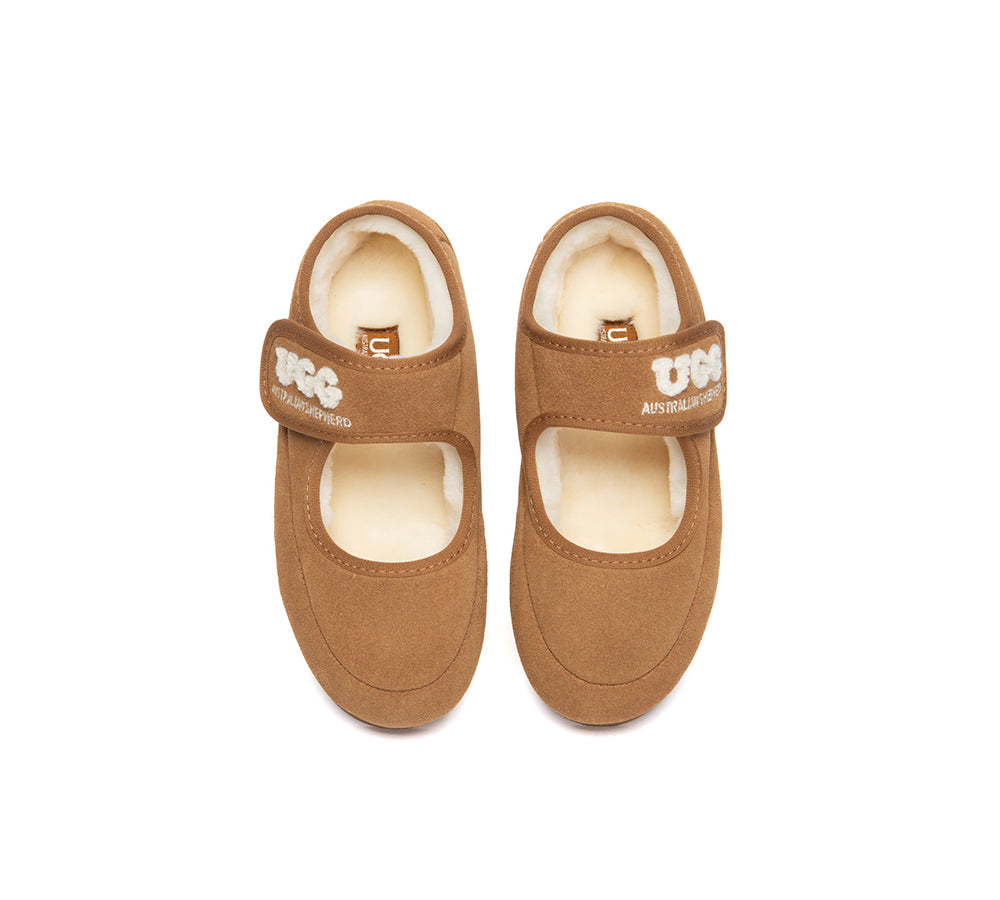 AUSTRALIAN SHEPHERD UGG Slippers Kids Sheepskin Wool Adjustable Strap Mary Jane Velvi