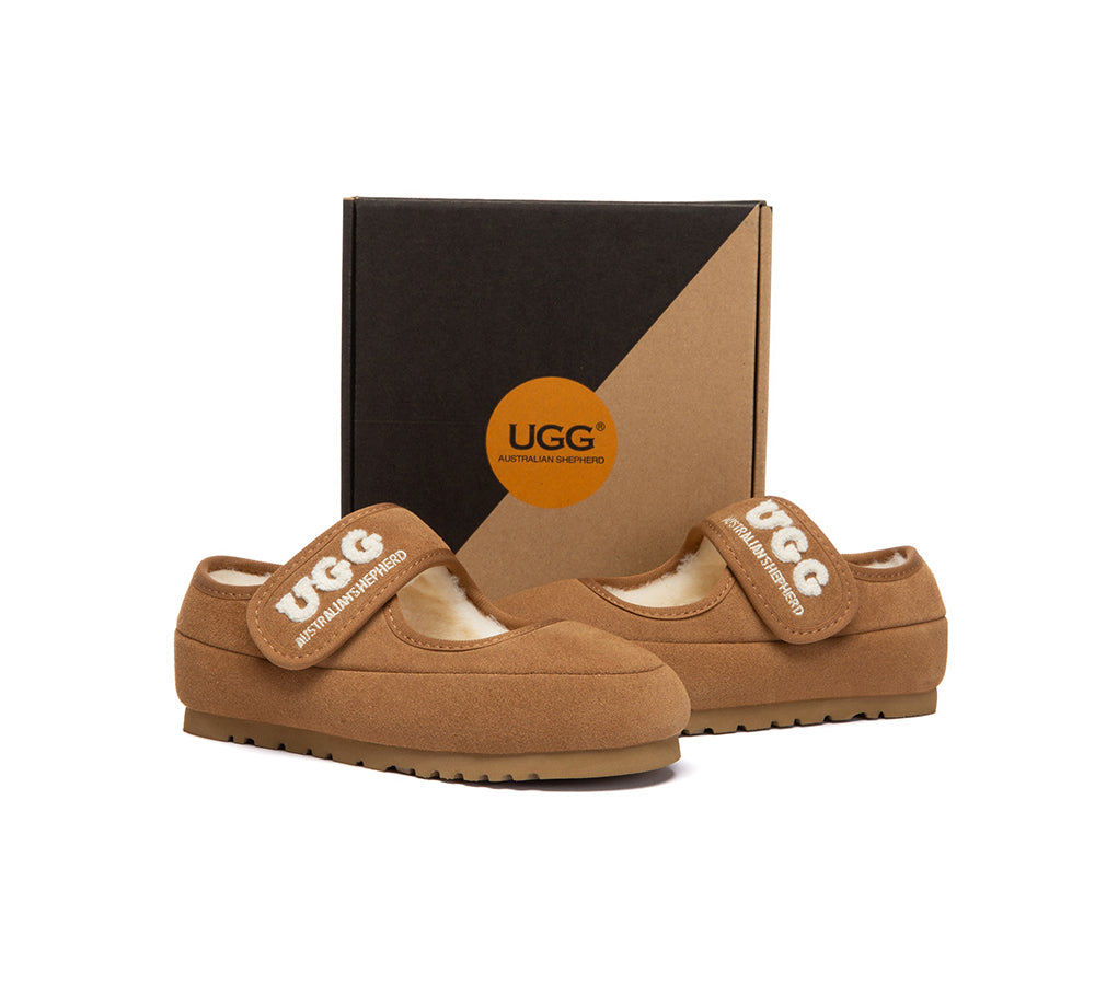 AUSTRALIAN SHEPHERD UGG Slippers Kids Sheepskin Wool Adjustable Strap Mary Jane Velvi