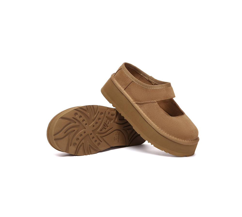 EVERAU Women Leather Mary Jane Platform Sandals Moana