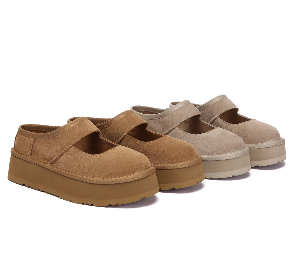 EVERAU Women Leather Mary Jane Platform Sandals Moana