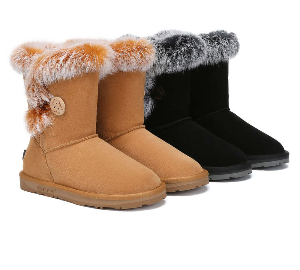 UGG EVERAU® UGG Boots Women Sheepskin Wool Collar Short Button Donna-PEROZ Accessories