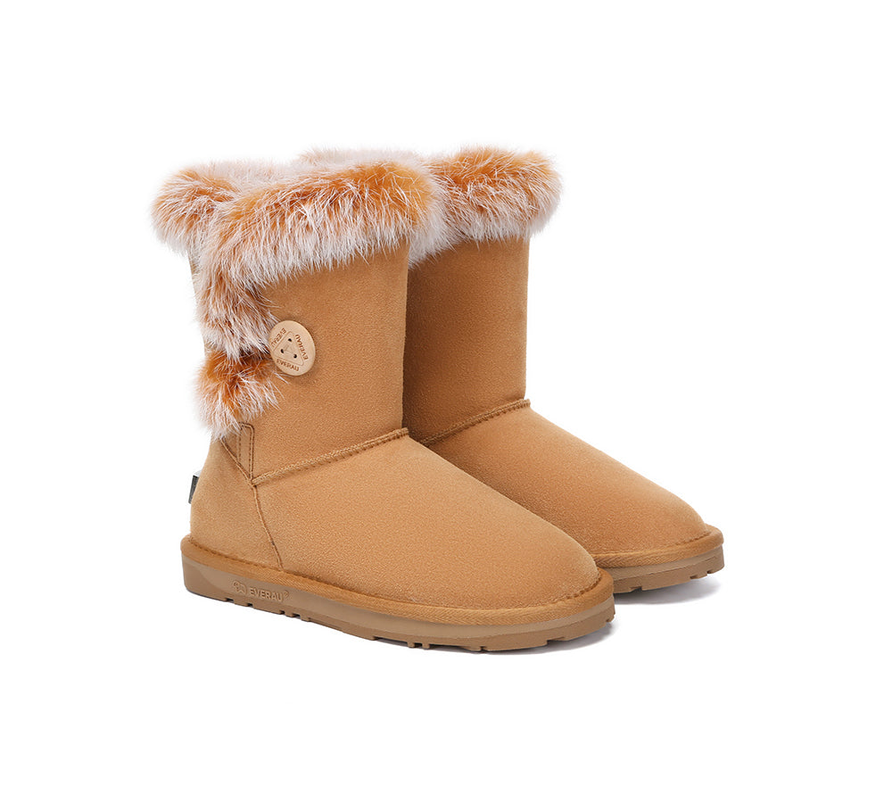 UGG EVERAU® UGG Boots Women Sheepskin Wool Collar Short Button Donna-PEROZ Accessories