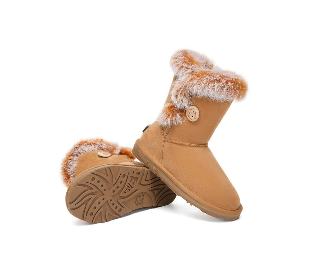 UGG EVERAU® UGG Boots Women Sheepskin Wool Collar Short Button Donna-PEROZ Accessories