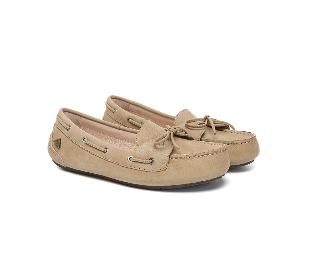 EVERAU Women Leather Bow Casual Loafers Summer Moccasins Monty