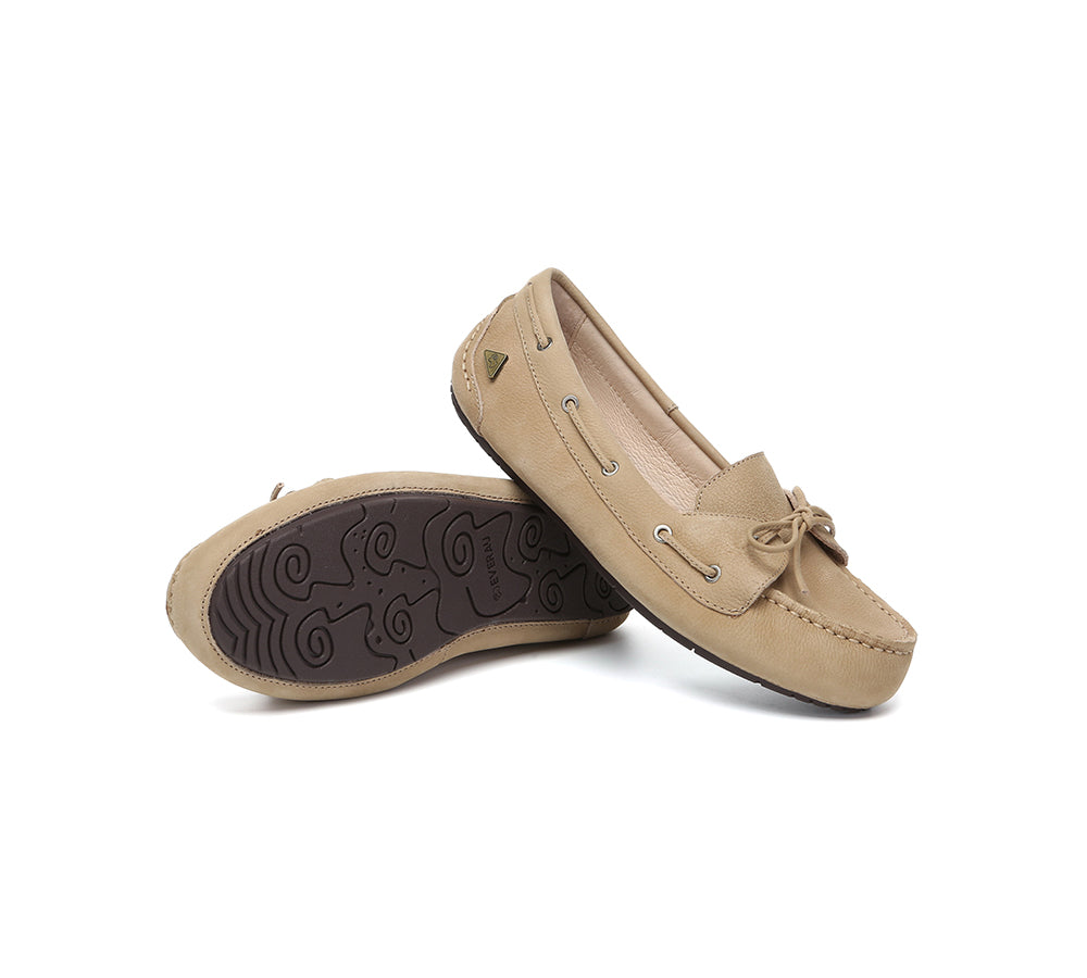 EVERAU Women Leather Bow Casual Loafers Summer Moccasins Monty