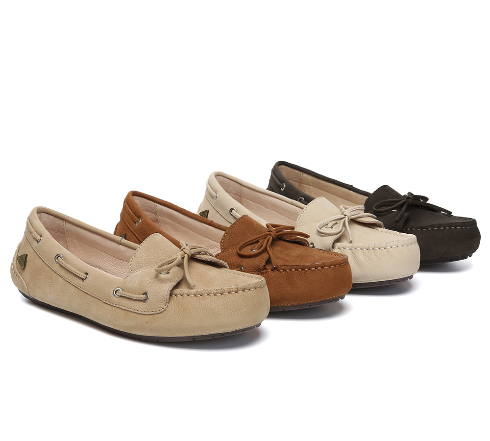 EVERAU Women Leather Bow Casual Loafers Summer Moccasins Monty