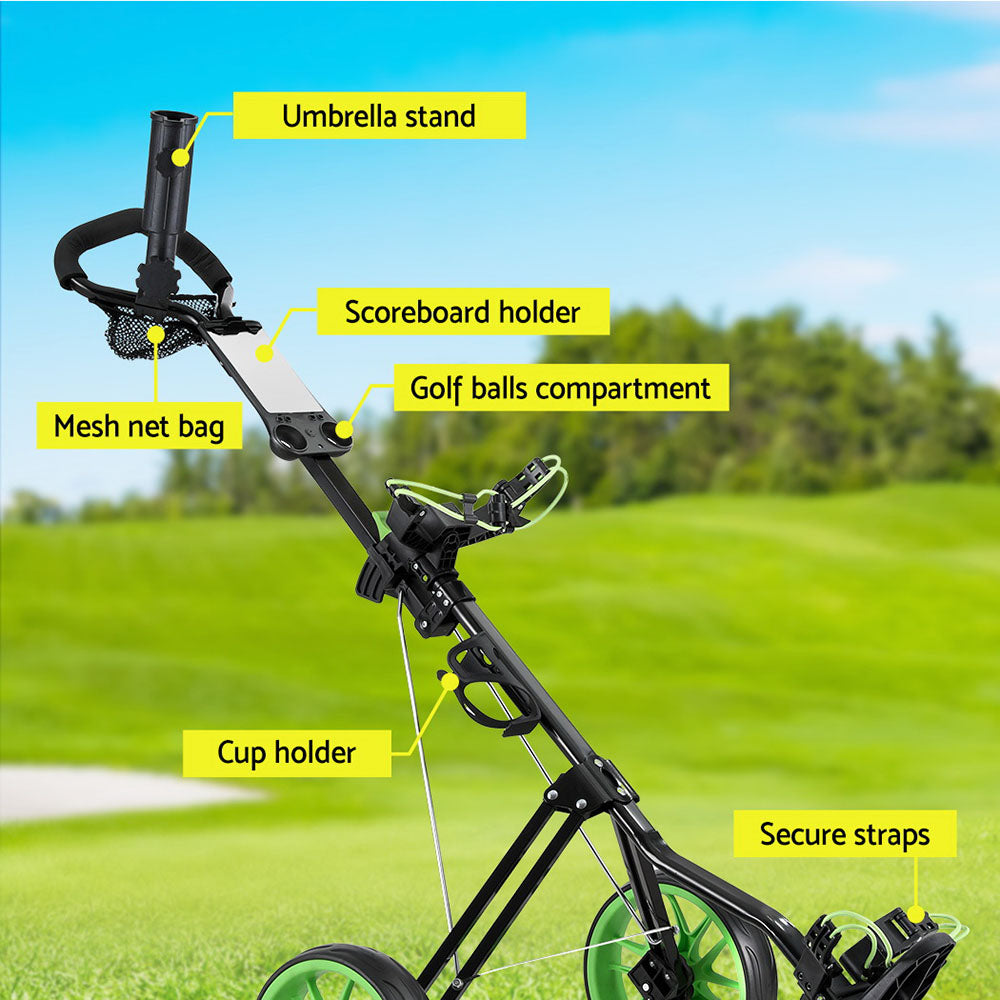 Everfit Golf Buggy Quick Folding Trolley Golf Cart 3 Wheels Height Adjustable-Sports & Fitness > Golf > Golf Accessories-PEROZ Accessories