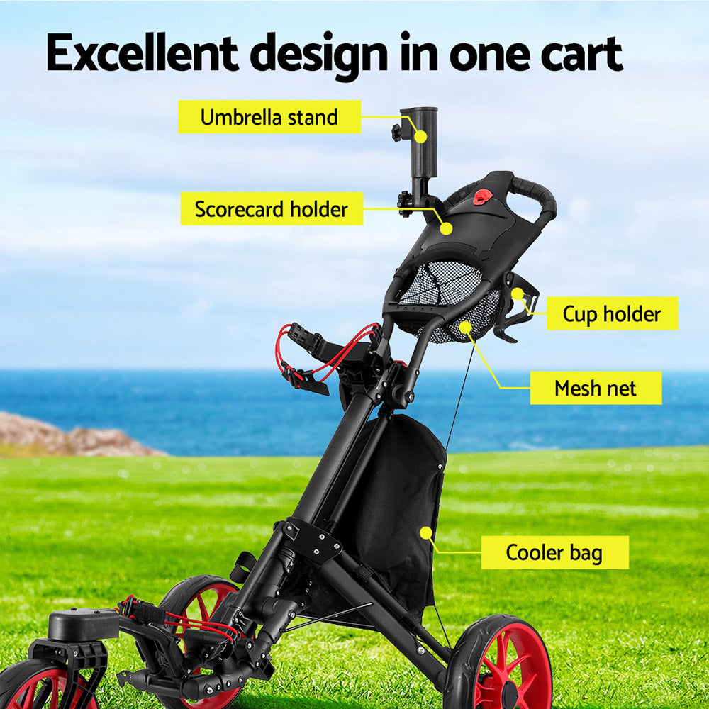 Everfit Golf Buggy Foldable Trolley Golf Cart Swivel Wheel Umbrella Bottle Stand-Outdoor Recreation > Camping > Camp Furniture-PEROZ Accessories