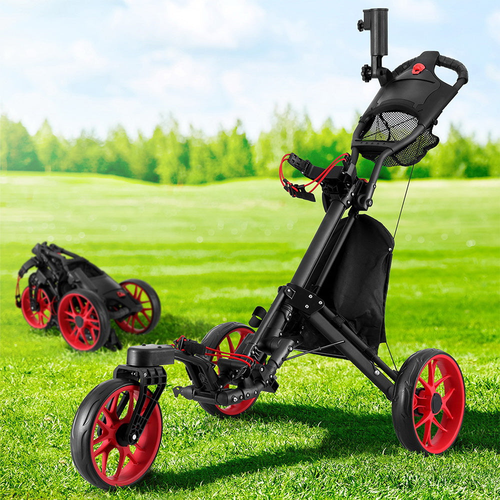 Everfit Golf Buggy Foldable Trolley Golf Cart Swivel Wheel Umbrella Bottle Stand-Outdoor Recreation > Camping > Camp Furniture-PEROZ Accessories