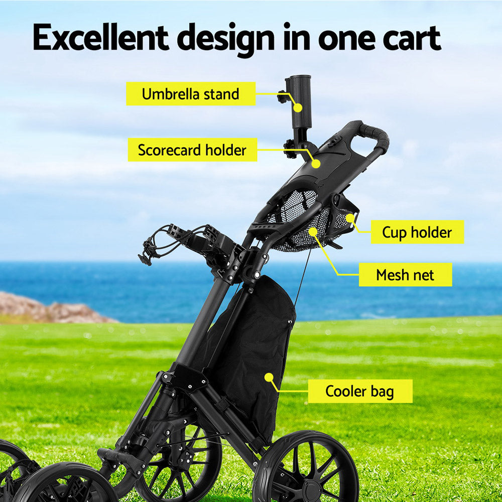 Everfit Golf Buggy Foldable Trolley Golf Cart Wheels Umbrella Bottle Holder-Outdoor Recreation > Camping > Camp Furniture-PEROZ Accessories