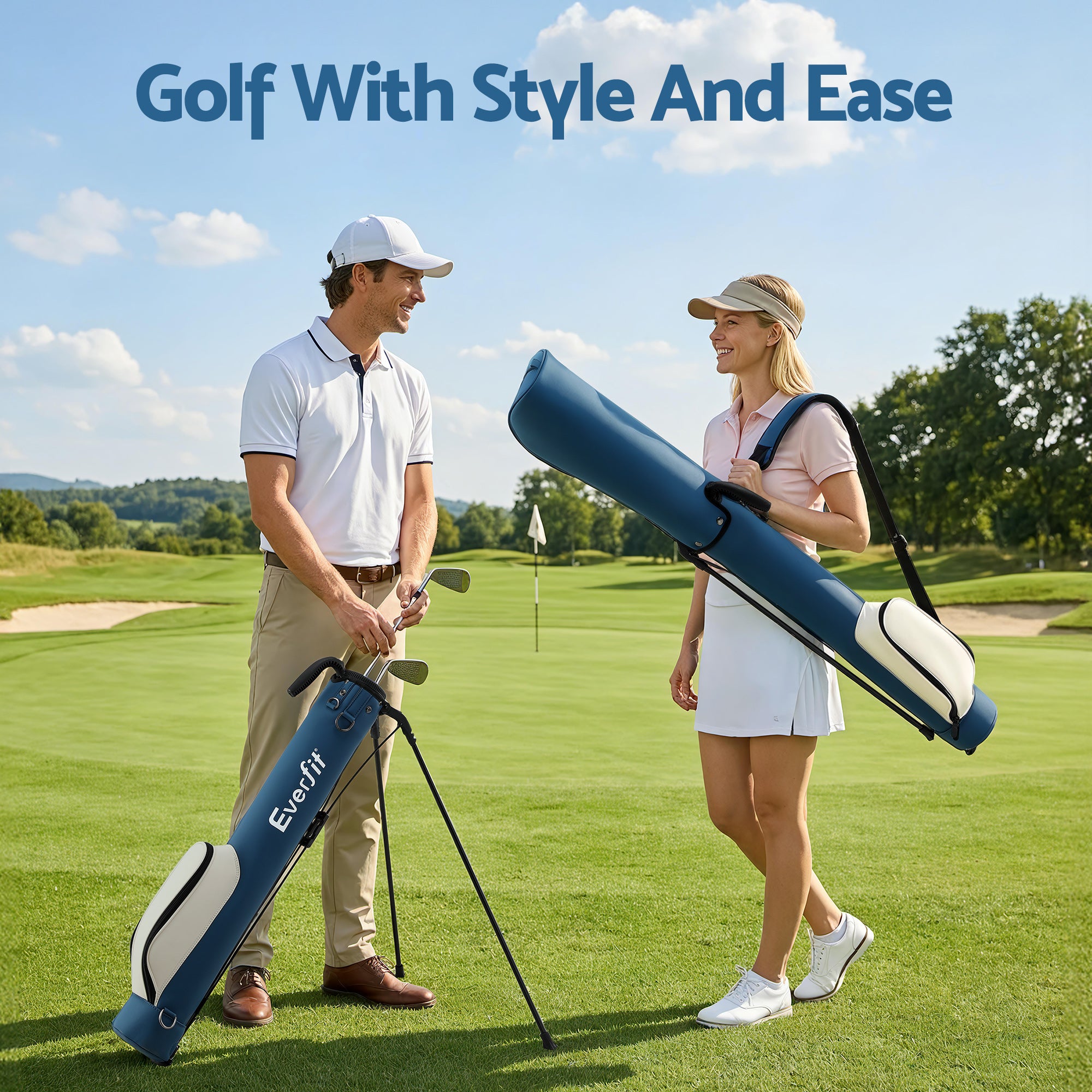 Everfit Golf Stand Bag Lightweight Sunday Pitch And Putt Bag Blue-Sports & Fitness > Golf > Golf Accessories-PEROZ Accessories