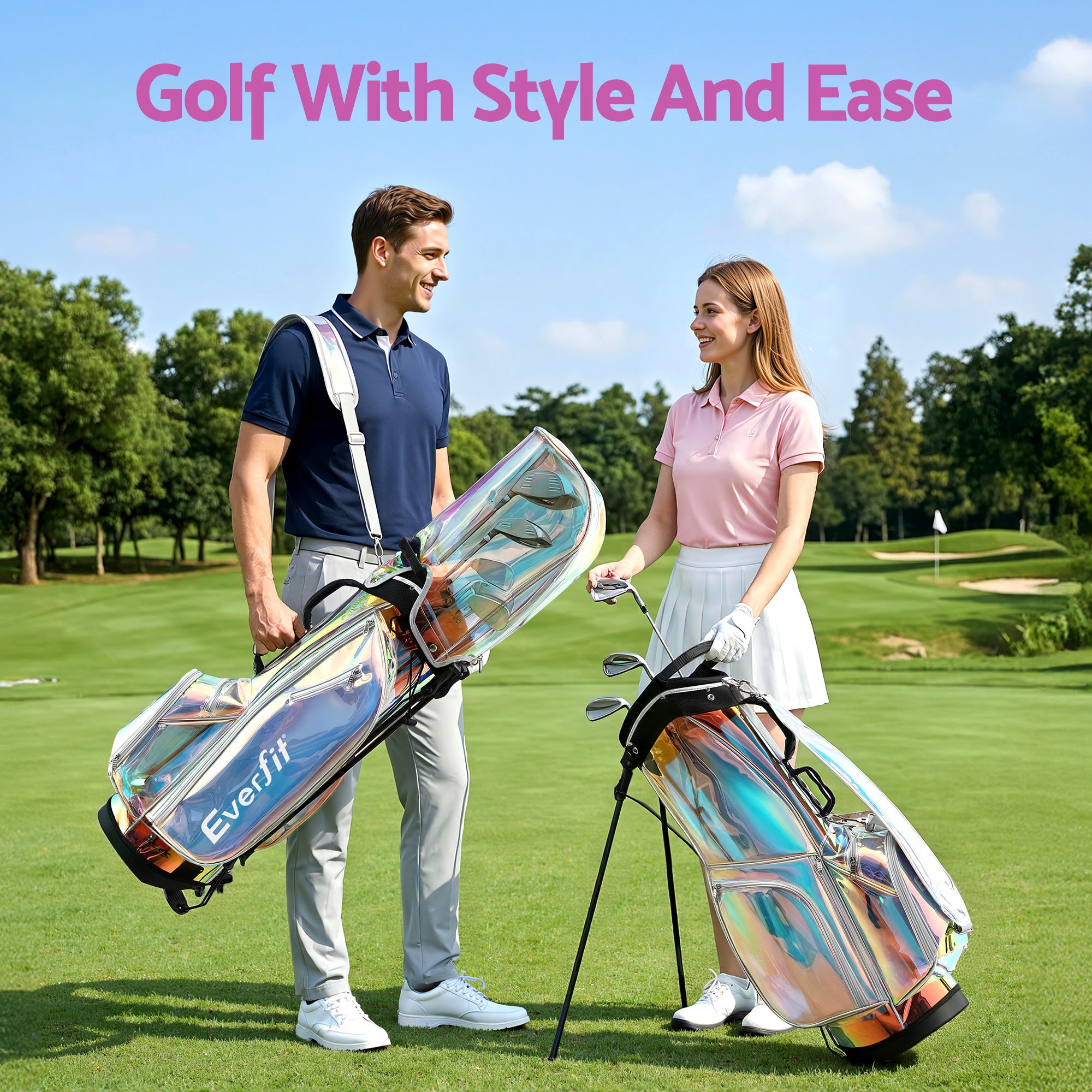Everfit Golf Stand Bag Lightweight Carry Bag Dual Strap Club Divider Holographic-Sports & Fitness > Golf > Golf Accessories-PEROZ Accessories