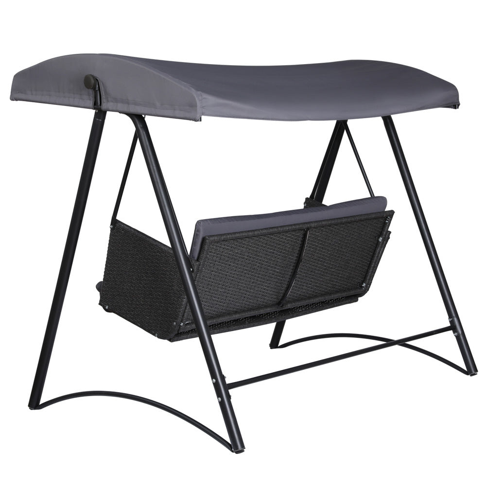 Gardeon Outdoor Swing Chair Garden Bench Furniture Canopy 3 Seater Rattan Grey-Swing Chairs-PEROZ Accessories