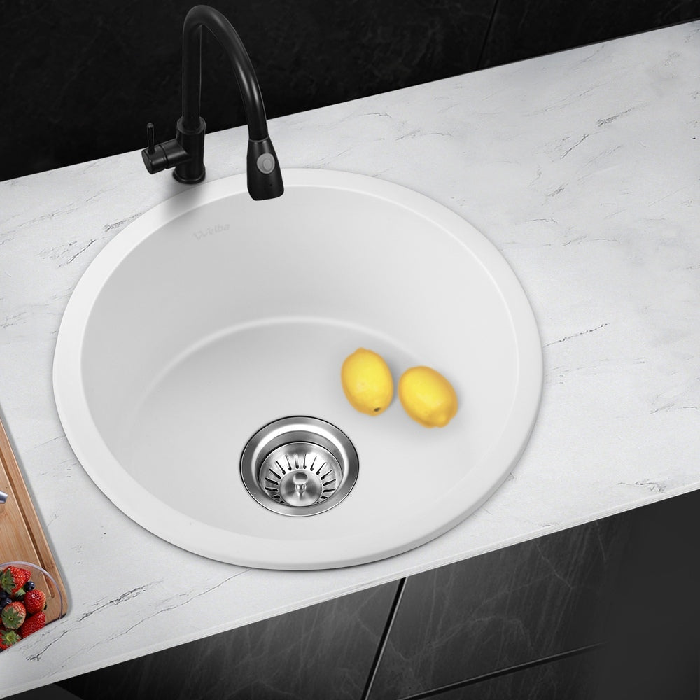 Welba Kitchen Sink Basin Stone Sink Bathroom Laundry Single Bowl 430mmx430mm WH-Kitchen Sinks-PEROZ Accessories