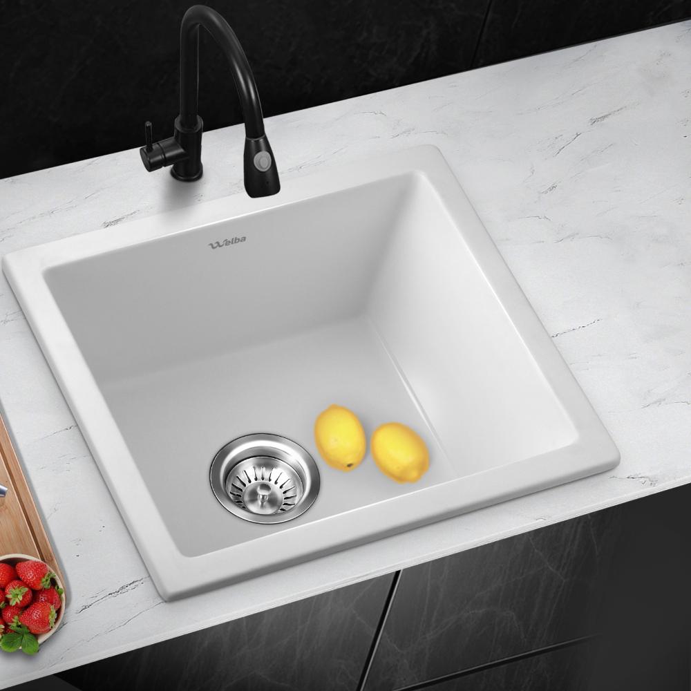 Welba Kitchen Sink Granite Stone Laundry Basin Under/Top Single Bowl 460x410mm-Kitchen Sinks-PEROZ Accessories