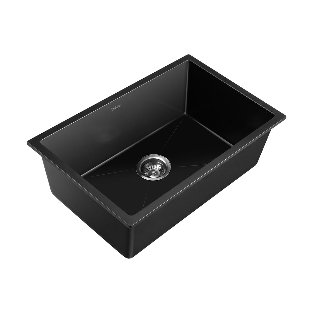 Welba Kitchen Sink 70x45cm Granite Stone Sink Laundry Basin Single Bowl Black-Granite Sink-PEROZ Accessories