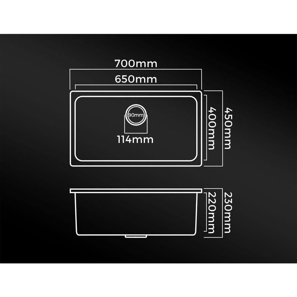 Welba Kitchen Sink 70x45cm Granite Stone Sink Laundry Basin Single Bowl Black-Granite Sink-PEROZ Accessories