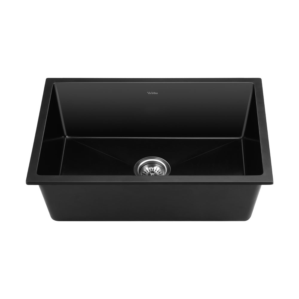 Welba Kitchen Sink 70x45cm Granite Stone Sink Laundry Basin Single Bowl Black-Granite Sink-PEROZ Accessories
