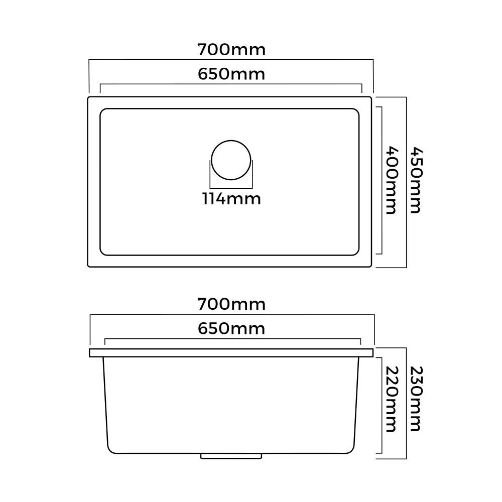 Welba Kitchen Sink 70x45cm Granite Stone Sink Laundry Basin Single Bowl White-Granite Sink-PEROZ Accessories