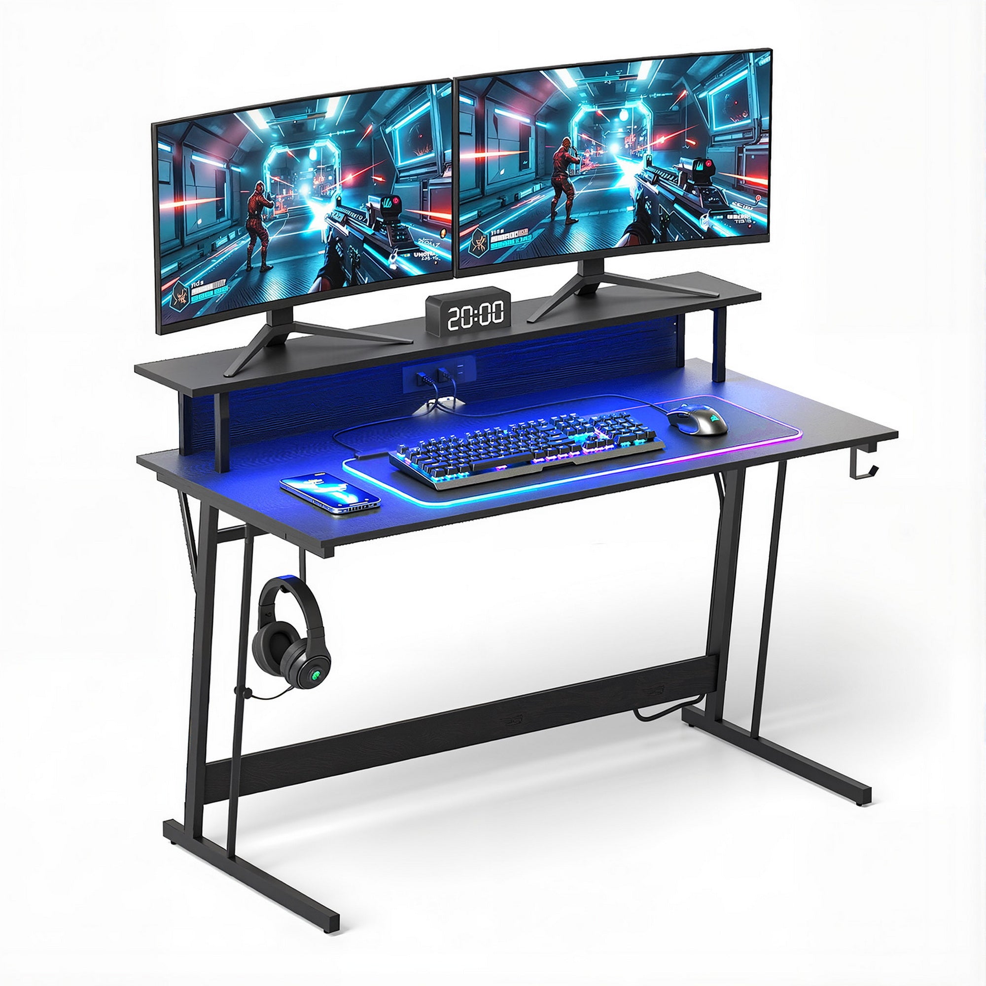 Artiss Gaming Desk with LED Lights Computer Desk Table with Monitor Shelf Power 120cm-Furniture > Office > Desks-PEROZ Accessories