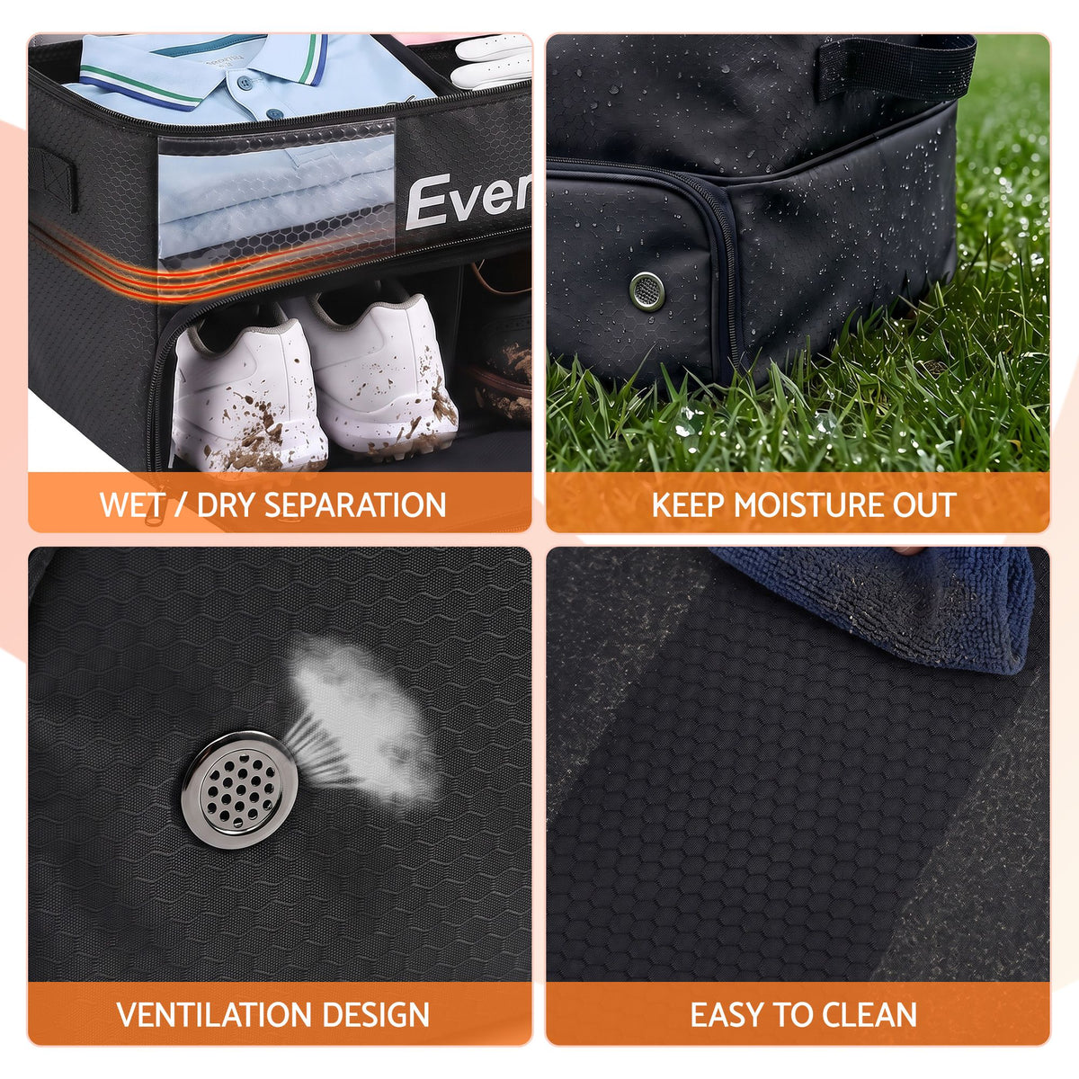 Everfit Golf Trunk Organizer for Car, 2-Tier Golf Storage Bag with Ventilated Shoe Compartment Black-Sports & Fitness > Golf > Golf Accessories-PEROZ Accessories