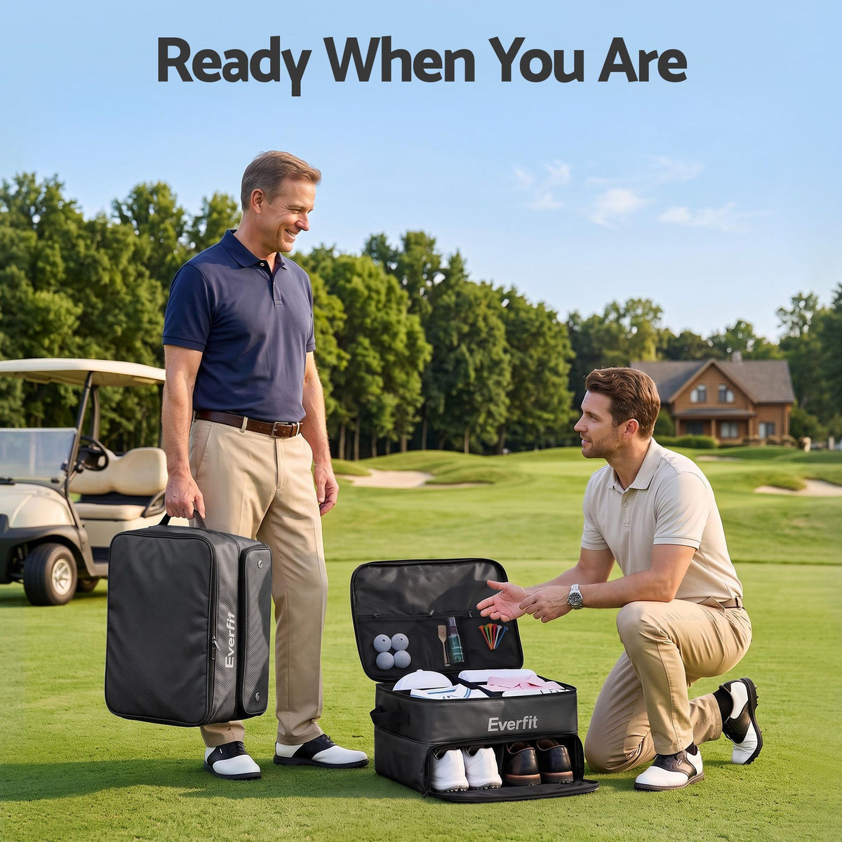 Everfit Golf Trunk Organizer for Car, 2-Tier Golf Storage Bag with Ventilated Shoe Compartment Black-Sports & Fitness > Golf > Golf Accessories-PEROZ Accessories