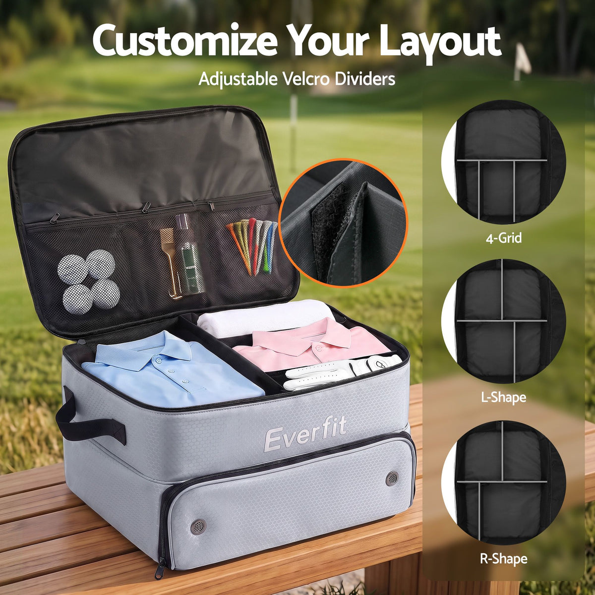 Everfit Golf Trunk Organizer for Car, 2-Tier Golf Storage Bag with Ventilated Shoe Compartment Grey-Sports & Fitness > Golf > Golf Accessories-PEROZ Accessories