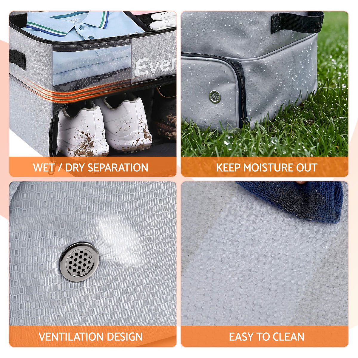Everfit Golf Trunk Organizer for Car, 2-Tier Golf Storage Bag with Ventilated Shoe Compartment Grey-Sports & Fitness > Golf > Golf Accessories-PEROZ Accessories