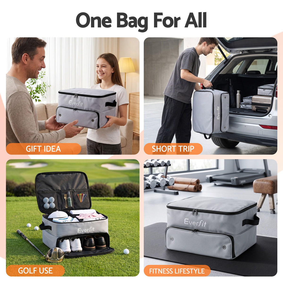 Everfit Golf Trunk Organizer for Car, 2-Tier Golf Storage Bag with Ventilated Shoe Compartment Grey-Sports & Fitness > Golf > Golf Accessories-PEROZ Accessories