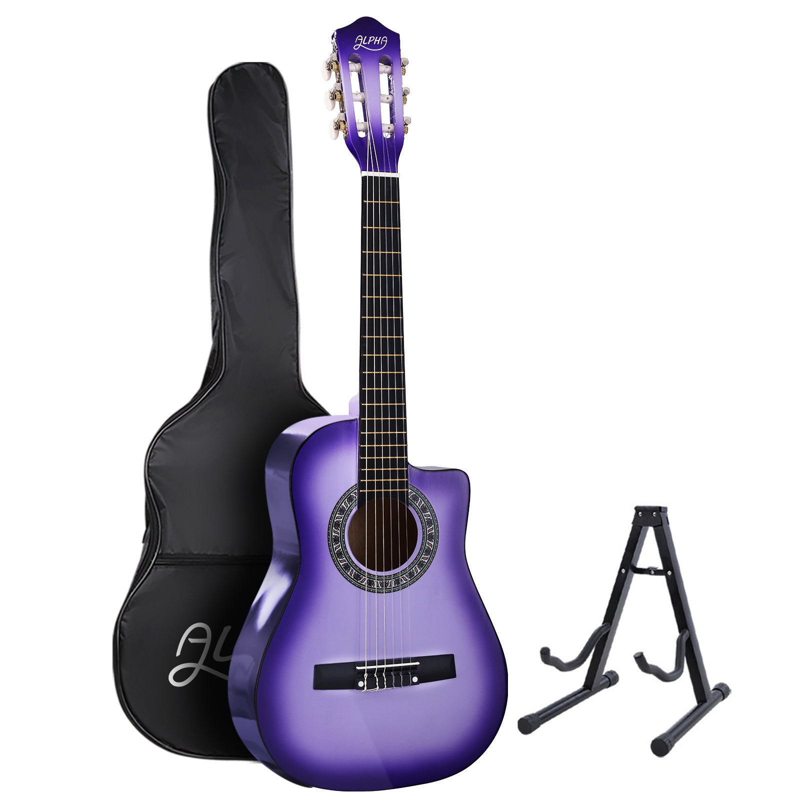 Alpha 34 Inch Classical Guitar Wooden Body Nylon String w/ Stand Beignner Purple-Audio & Video > Musical Instrument & Accessories-PEROZ Accessories