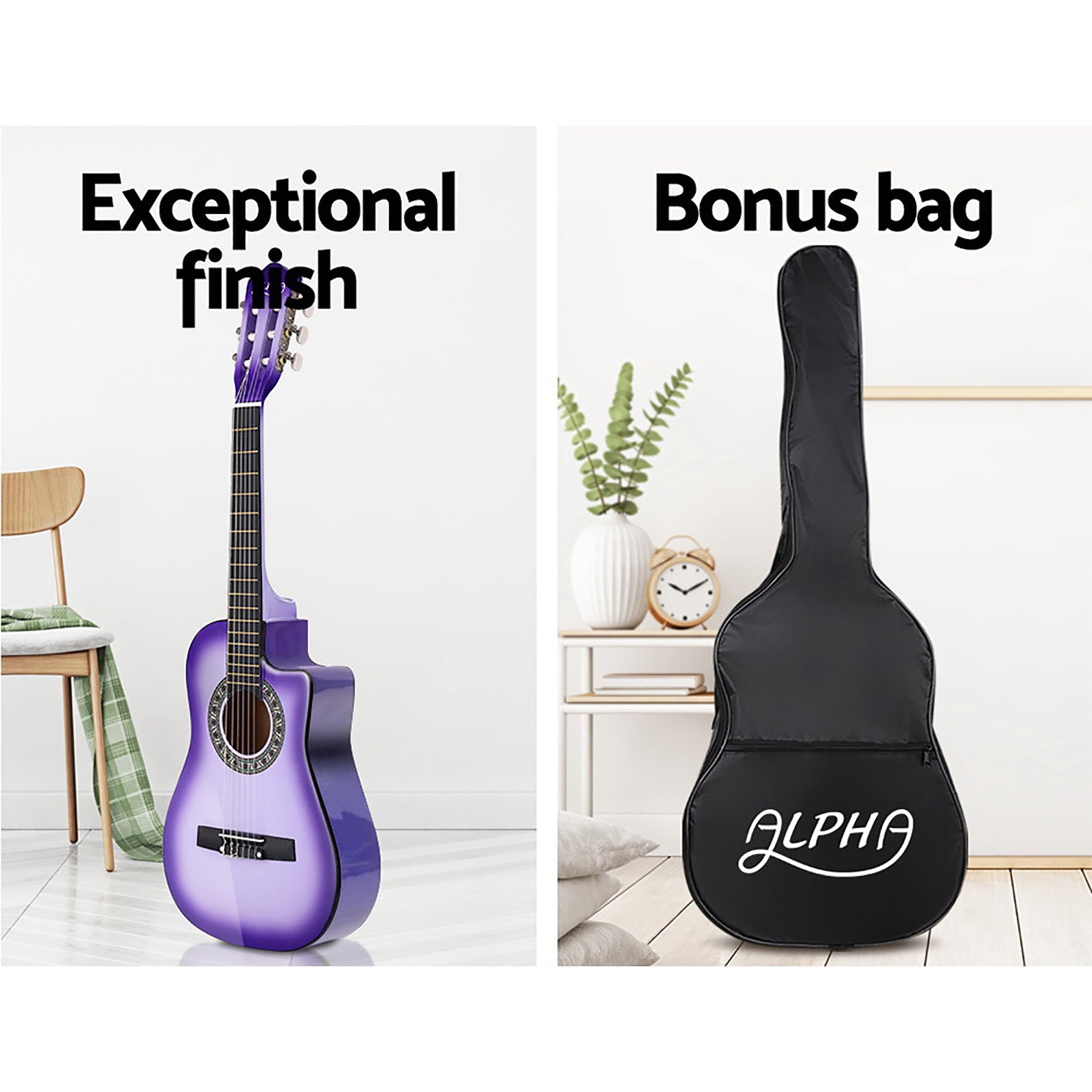 Alpha 34 Inch Classical Guitar Wooden Body Nylon String w/ Stand Beignner Purple-Audio & Video > Musical Instrument & Accessories-PEROZ Accessories