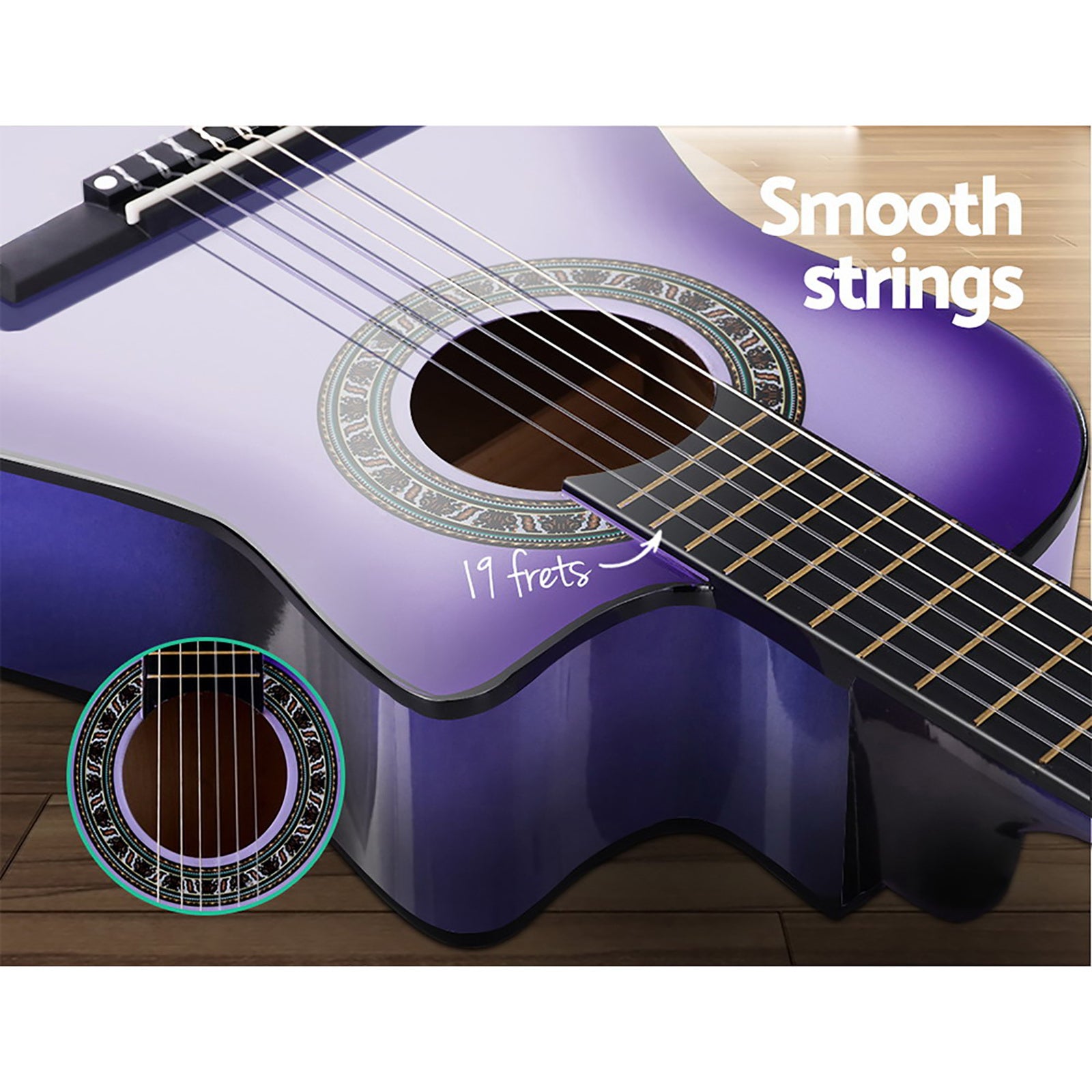 Alpha 34 Inch Classical Guitar Wooden Body Nylon String w/ Stand Beignner Purple-Audio & Video > Musical Instrument & Accessories-PEROZ Accessories