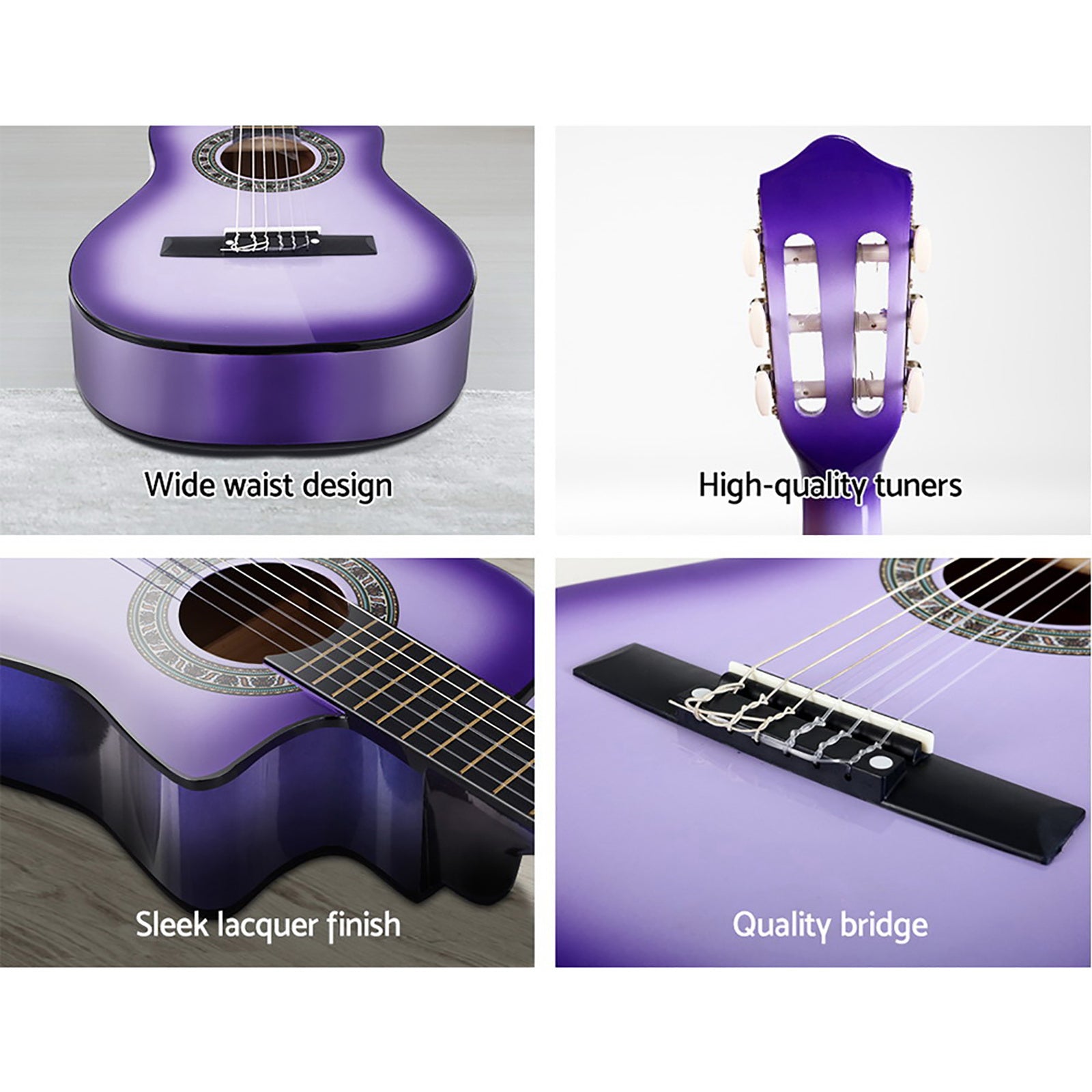 Alpha 34 Inch Classical Guitar Wooden Body Nylon String w/ Stand Beignner Purple-Audio & Video > Musical Instrument & Accessories-PEROZ Accessories
