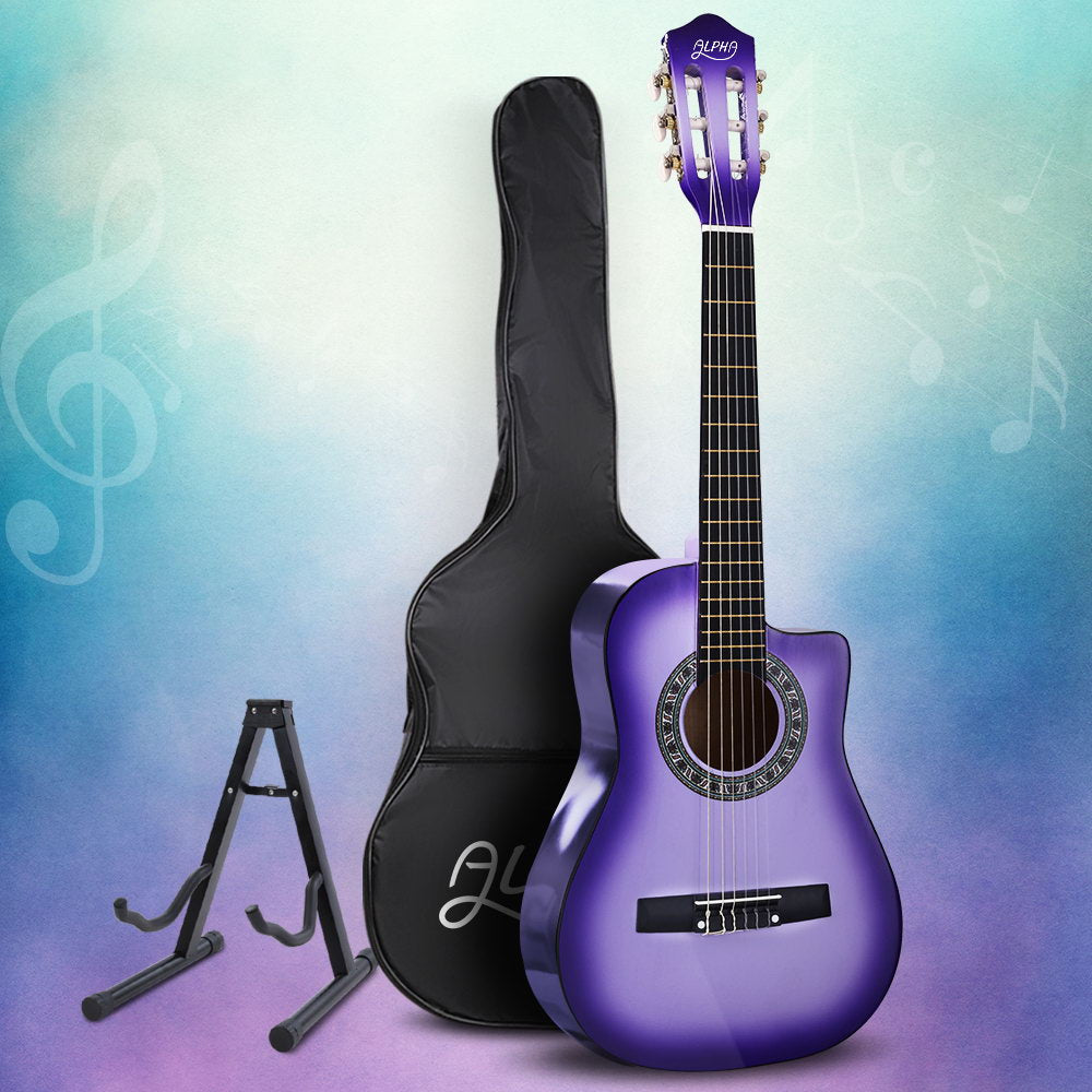 Alpha 34 Inch Classical Guitar Wooden Body Nylon String w/ Stand Beignner Purple-Audio & Video > Musical Instrument & Accessories-PEROZ Accessories