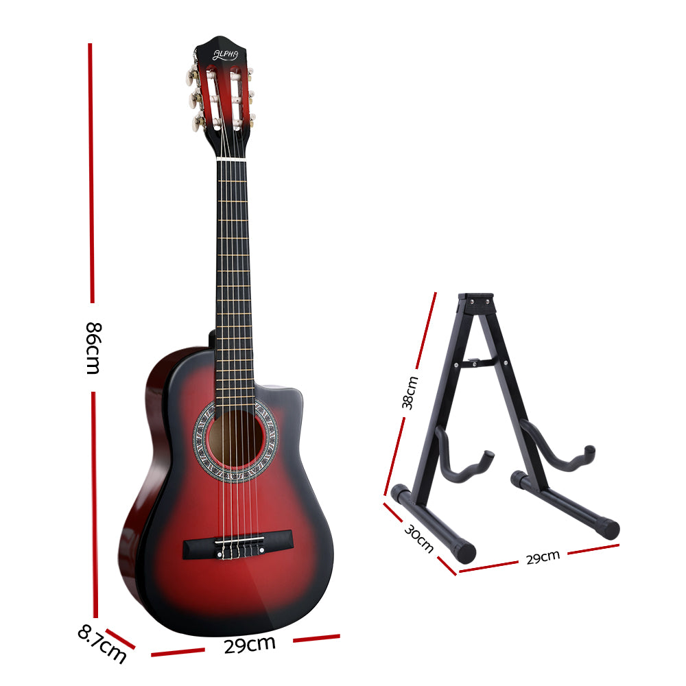 Alpha 34 Inch Classical Guitar Wooden Body Nylon String w/ Stand Beignner Red-Audio & Video > Musical Instrument & Accessories-PEROZ Accessories