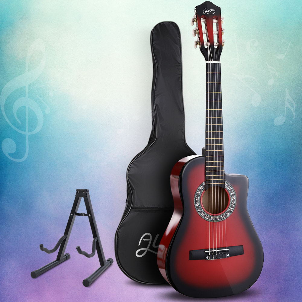 Alpha 34 Inch Classical Guitar Wooden Body Nylon String w/ Stand Beignner Red-Audio & Video > Musical Instrument & Accessories-PEROZ Accessories