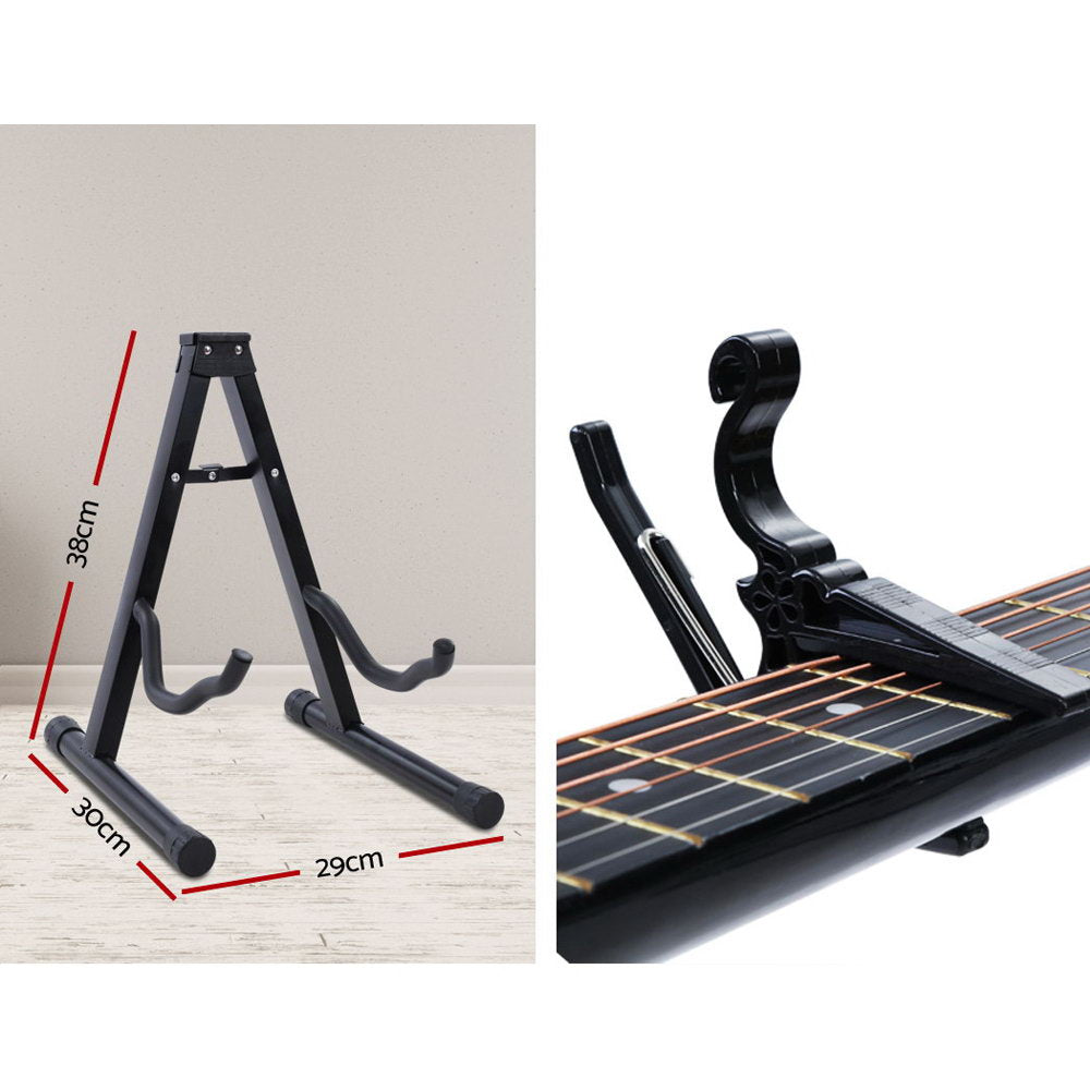 Alpha 38 Inch Acoustic Guitar Wooden Body Steel String Full Size w/ Stand Black-Audio & Video > Musical Instrument & Accessories-PEROZ Accessories
