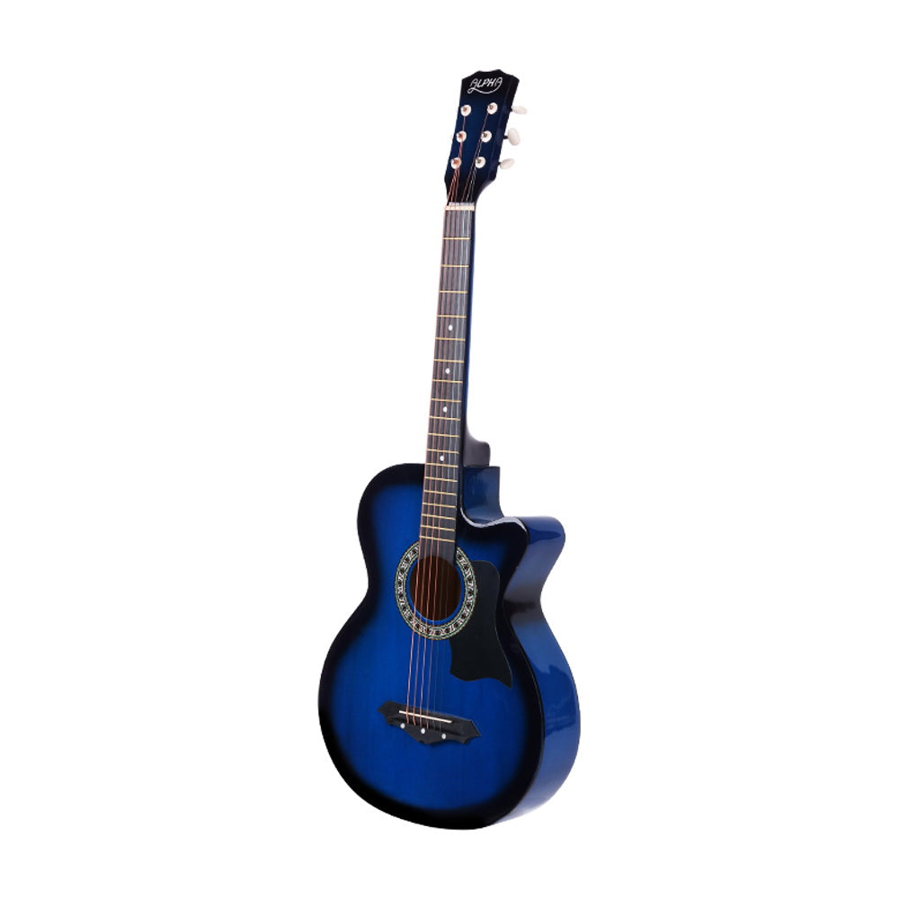 Alpha 38 Inch Acoustic Guitar Wooden Body Steel String Full Size w/ Stand Blue-Audio & Video > Musical Instrument & Accessories-PEROZ Accessories