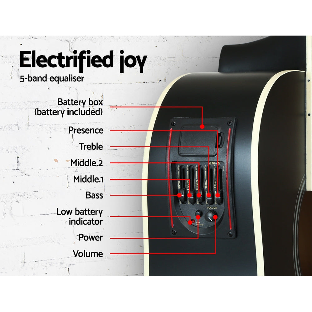 Alpha 41 Inch Acoustic Guitar Equaliser Electric Output Cutaway w/ Stand Black-Audio & Video > Musical Instrument & Accessories-PEROZ Accessories