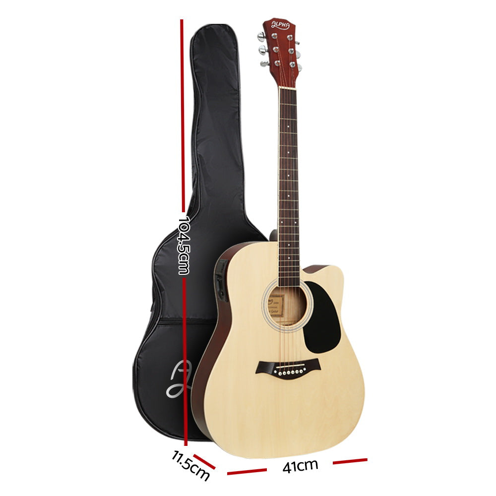 Alpha 41 Inch Acoustic Guitar Equaliser Electric Output Cutaway w/ Stand Wood-Audio & Video > Musical Instrument & Accessories-PEROZ Accessories