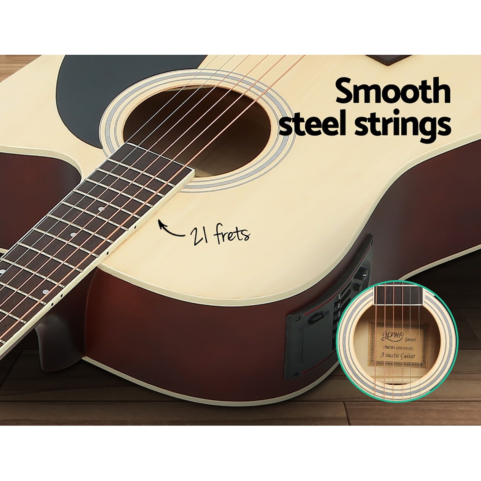 Alpha 41 Inch Acoustic Guitar Equaliser Electric Output Cutaway w/ Stand Wood-Audio & Video > Musical Instrument & Accessories-PEROZ Accessories